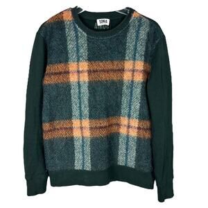 Sonia Rykiel Green Plaid Wool Front Crew Neck Pullover Sweatshirt M